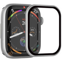 Rurihai tvrdené sklo s plastovým rámčekom pre Apple Watch 44mm - strieborné