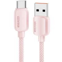 ESSAGER ES-X46 opletený nabíjací a dátový kábel - USB-A na USB-C - 1 m - ružový