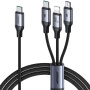 JOYROOM S-A21 3v1 univerzálny opletený nabíjací kábel - USB-C na USB-C / Lightning / micro USB - 1,2 m - čierny