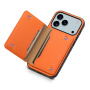 Kožený kryt s vreckom na karty pre iPhone 17 Pro Max – oranžový