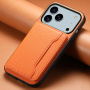 Kožený kryt s vreckom na karty pre iPhone 17 Pro Max – oranžový