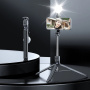 Z16 panoramatická Bluetooth selfie tyč s tripodom a svetlom pre iPhone - čierna