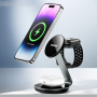 ESSAGER OJD-102 3v1 magnetický bezdrôtový stojan pre iPhone / Apple Watch / AirPods - 15W - čierny
