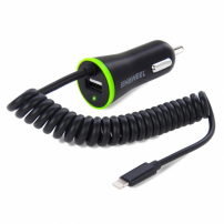 HAWEEL nabíjačka do auta (2.1A) lightning / 8pin konektor - 1,2 m - čierna