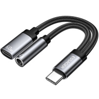 ESSAGER ES-YP25 2v1 audio a nabíjacia redukcia - 3,5 mm jack / USB-C na USB-C - sivá