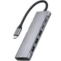 YME68 9v1 hub - slot na SD / TF kartu / HDMI / 3,5 mm jack / 2x USB-C / 3x USB-A na USB-C pre MacBook - sivý