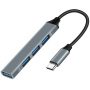 4v1 mini hub - 3x USB-A 2.0 / USB-A 3.0 na USB-C - sivý