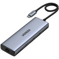 UGREEN CM490 9v1 hub - slot na SD / TF kartu / RJ45 / 2x HDMI / USB-C / 3x USB-A na USB-C - tmavo šedý