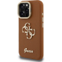 Guess Grained 4G Logo kryt s výklopným stojanom pre iPhone 15 Pro - hnedý