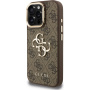 Guess 4G Metal Logo kryt s výklopným stojanom pre iPhone 15 Pro Max - hnedý