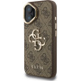 Guess 4G Metal Logo kryt s výklopným stojanom pre iPhone 16 - hnedý