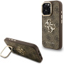 Guess 4G Metal Logo kryt s výklopným stojanom pre iPhone 16 Pro Max - hnedý