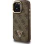 Guess 4G Strass Triangle Logo kryt s výklopným stojanom a MagSafe pre iPhone 16 Pro Max - hnedý