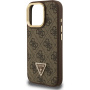 Guess 4G Strass Triangle Logo kryt s výklopným stojanom a MagSafe pre iPhone 16 Pro Max - hnedý