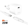 FIXED Mini GaN sada adaptéra s portom USB-C a kábla USB-C na USB-C - 20W - 1,2 m - biela