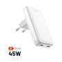 FIXED Slim Traveller GaN univerzálny cestovný adaptér s portami 2x USB-C a zástrčkami - 45W - biely