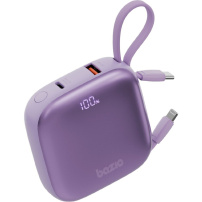 ENERGEA Bazic GoPower Fusion powerbanka s integrovanými káblami USB-C a Lightning a portami USB-C / USB-A - 10 000 mAh - fialová