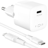 FIXED Mini GaN sada adaptéra s portom USB-C a kábla USB-C na USB-C - 30W - 1,2 m - biela