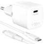 FIXED Mini GaN sada adaptéra s portom USB-C a kábla USB-C na USB-C - 20W - 1,2 m - biela