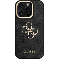 Guess 4G Metal Logo kryt s výklopným stojanom pre iPhone 15 Pro - šedý