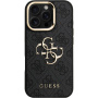 Guess 4G Metal Logo kryt s výklopným stojanom pre iPhone 16 Pro Max - sivý
