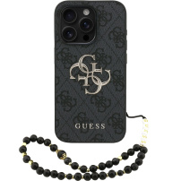 Guess 4G Metal Logo Strap kryt s pútkom pre iPhone 15 Pro Max - šedý