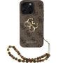 Guess 4G Metal Logo Strap kryt s pútkom pre iPhone 15 Pro Max - hnedý