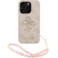 Guess 4G Metal Logo Strap kryt s pútkom pre iPhone 15 Pro Max - ružový