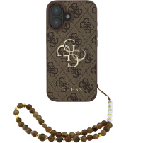 Guess 4G Metal Logo Strap kryt s pútkom pre iPhone 16 - hnedý