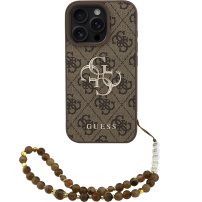 Guess 4G Metal Logo Strap kryt s pútkom pre iPhone 16 Pro - hnedý