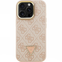 Guess 4G Strass Triangle Logo kryt s výklopným stojanom a MagSafe pre iPhone 15 Pro Max - ružový