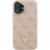 Guess 4G Strass Triangle Logo kryt s výklopným stojanom a MagSafe pre iPhone 16 - ružový