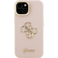 Guess Grained 4G Logo kryt s výklopným stojanom pre iPhone 13 - ružový