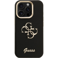 Guess Grained 4G Logo kryt s výklopným stojanom pre iPhone 15 Pro - čierny