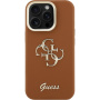 Guess Grained 4G Logo kryt s výklopným stojanom pre iPhone 15 Pro - hnedý