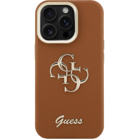 Guess Grained 4G Logo kryt s výklopným stojanom pre iPhone 15 Pro Max - hnedý