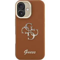 Guess Grained 4G Logo kryt s výklopným stojanom pre iPhone 16 - hnedý