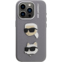 Karl Lagerfeld Grained K&CH Heads kryt pre iPhone 15 Pro - sivý