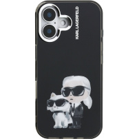 Karl Lagerfeld IML Aquarelle Karl and Choupette kryt pre iPhone 16 - čierny