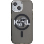 Karl Lagerfeld IML Glitter Karl and Choupette Sketch trblietavý kryt s MagSafe pre iPhone 15 - šedý