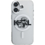 Karl Lagerfeld IML Glitter Karl and Choupette Sketch trblietavý kryt s MagSafe pre iPhone 16 - strieborný