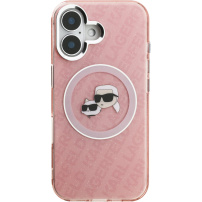 Karl Lagerfeld IML K&CH Heads Repeated Logo trblietavý kryt s MagSafe pre iPhone 16 - ružový