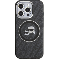 Karl Lagerfeld IML K&CH Heads Repeated Logo trblietavý kryt s MagSafe pre iPhone 16 Pro Max - čierny
