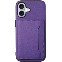 Kožený kryt s vreckom na karty pre iPhone 17 - fialový