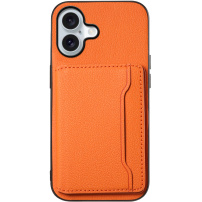 Kožený kryt s vreckom na karty pre iPhone 17 - oranžový