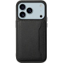 Kožený kryt s vreckom na karty pre iPhone 17 Pro - čierny