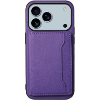 Kožený kryt s vreckom na karty pre iPhone 17 Pro – fialový