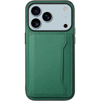 Kožený kryt s vreckom na karty pre iPhone 17 Pro - tmavo zelený