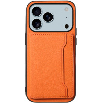 Kožený kryt s vreckom na karty pre iPhone 17 Pro Max – oranžový