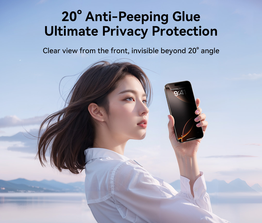 JOYROOM tvrdené 2.5D Anti-Spy sklo s čiernym rámčekom pre iPhone 17 Pro